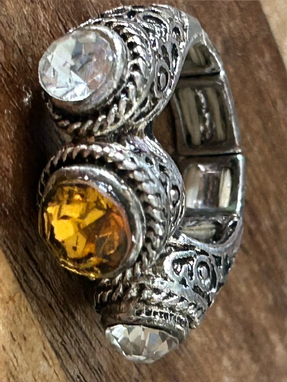 Vintage Gothic Mens Ring Silver King Royal Crystal Large Statement